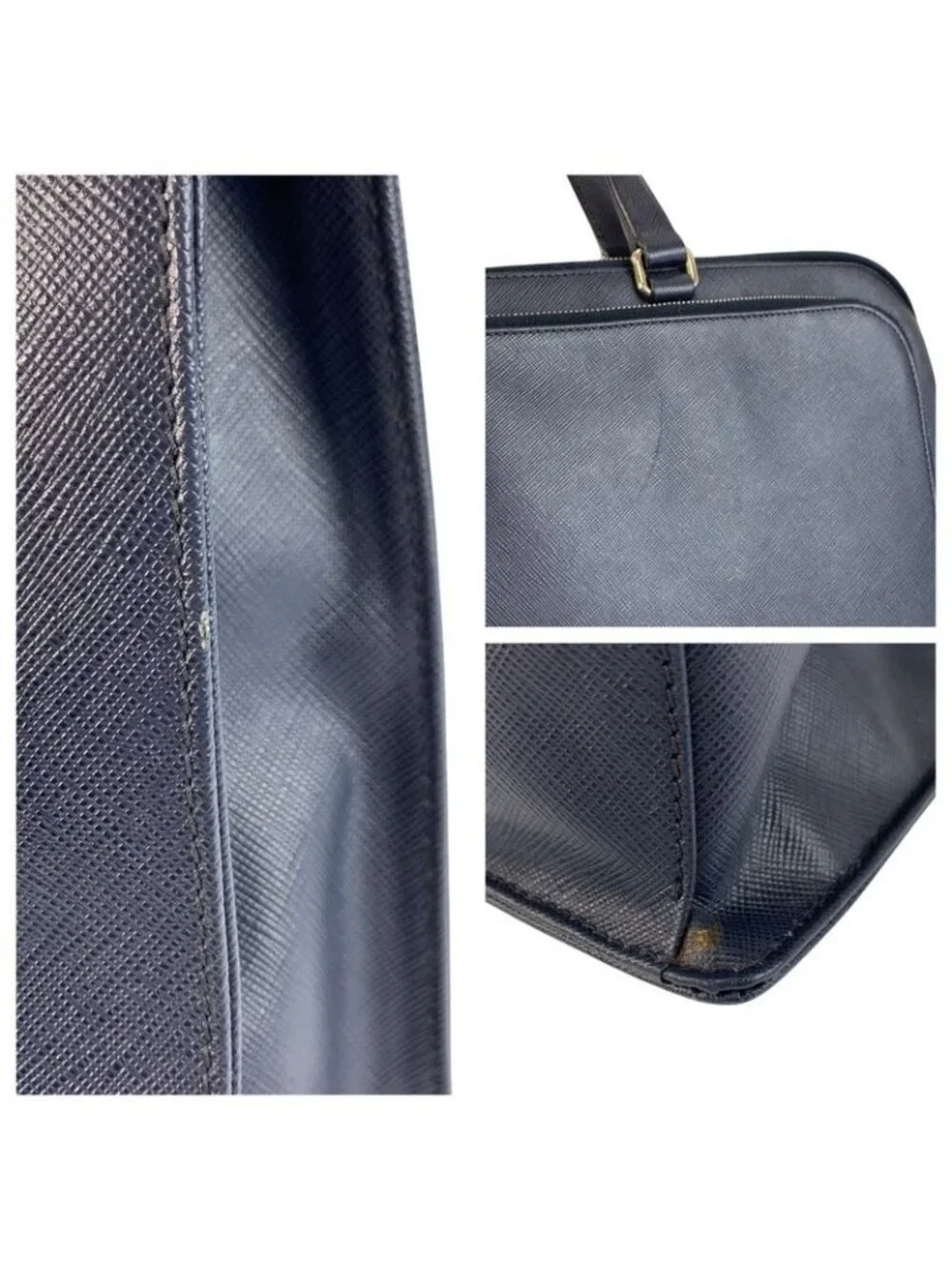 Prada Saffiano Navy Silver Leather Business Briefcase Handbag